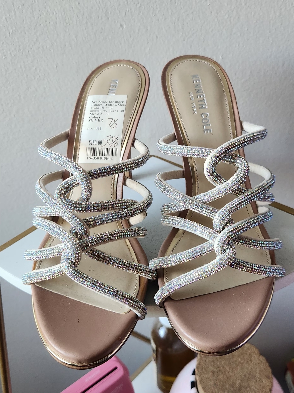 Kenneth Cole Women's Champagne Rhinestone Strappy Slide Sandals